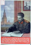 1948 poster of Stalin working at his desk in the Kremlin