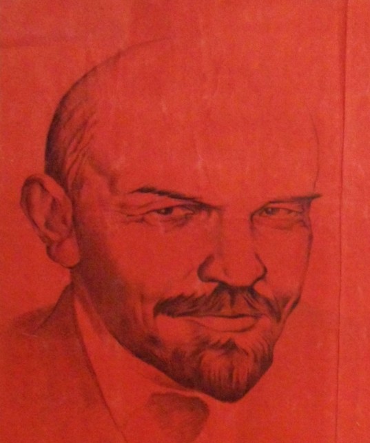 Detail of 1940 poster of Stalin and Lenin by Kaidalov