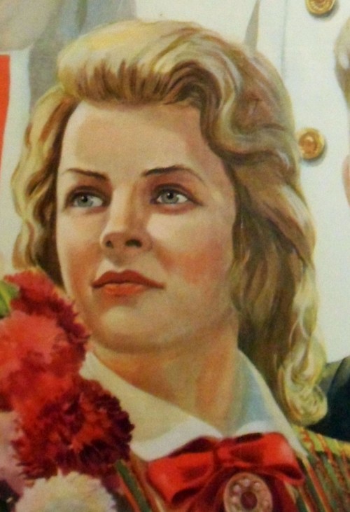 Detail of 1950 Golub' poster of Stalin as the saviour of the Latvian people